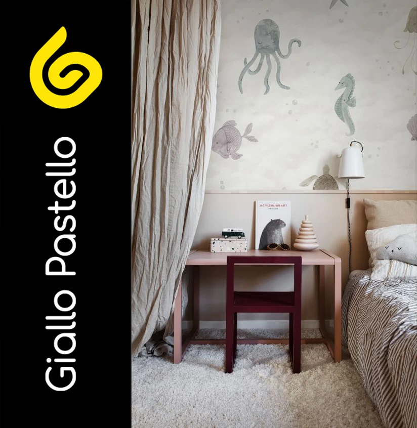 Carta da parati bambini tema marino pesci e meduse - Giallo Pastello Interior Design Brescia