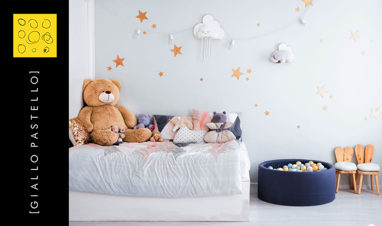 Incorpora motivi e trame divertenti - Arredo camera Bimbi - Giallo Pastello Interior design Brescia