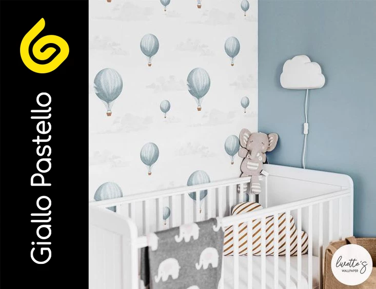 Carta da parati bambini con mongolfiere e palloncini colorati - Giallo Pastello Interior Design Brescia