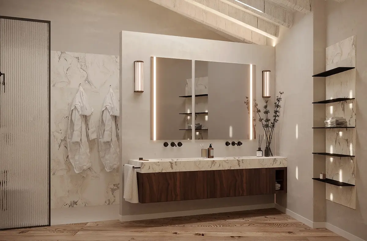 Ristrutturazione bagno Brescia: bagno con doppio lavandino per coppia - Giallo Pastello Interior Design Brescia