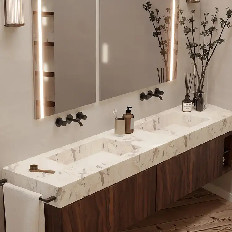 Ristrutturazione bagno Brescia: bagno per coppia con doppio lavandino - Giallo Pastello Interior Design Brescia