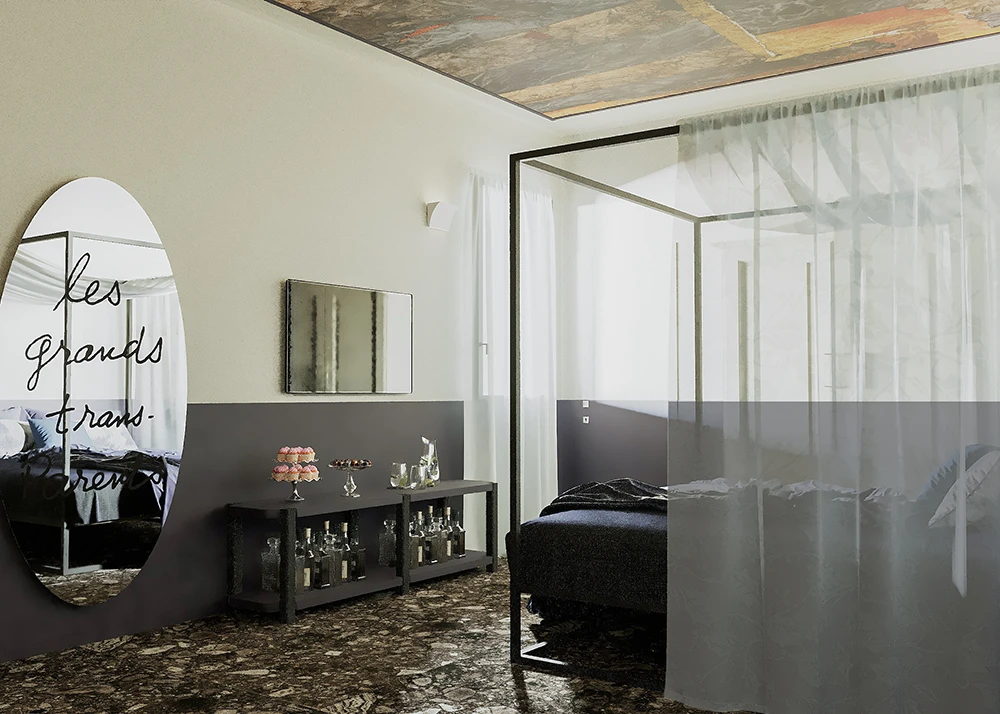 Ristrutturazione Hotel Brescia: camera da letto blu scuro - Giallo Pastello