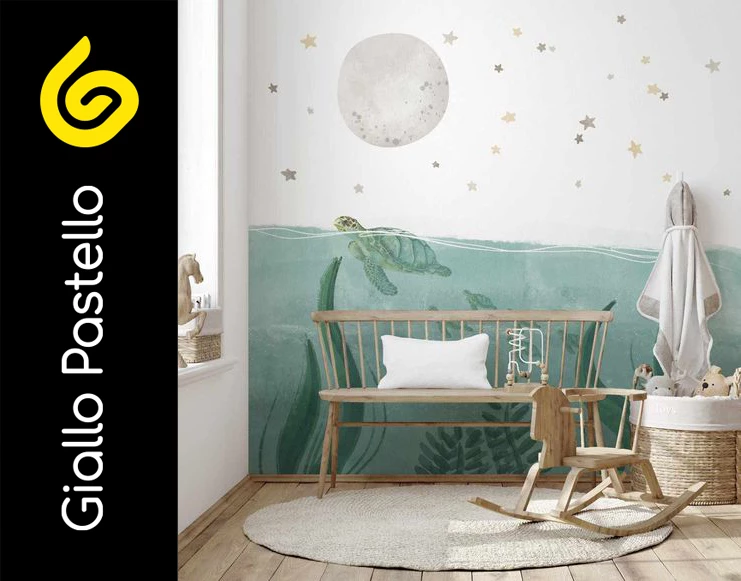 Carta da parati bambini tartaruga marina - Giallo Pastello Interior Design Brescia