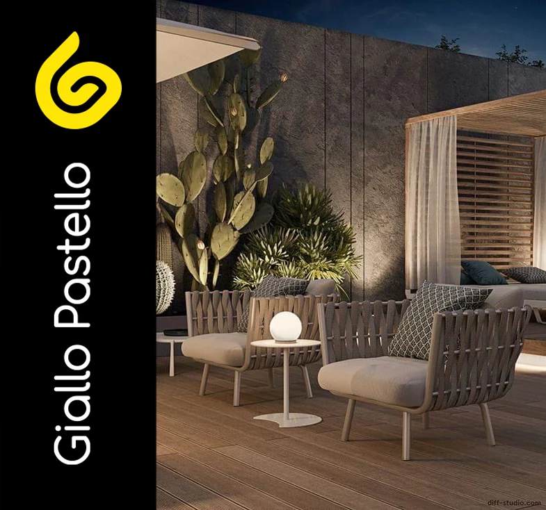Patio e tende bianche per arredare terrazzo appartamento lussuoso - Giallo Pastello Interior Design Brescia