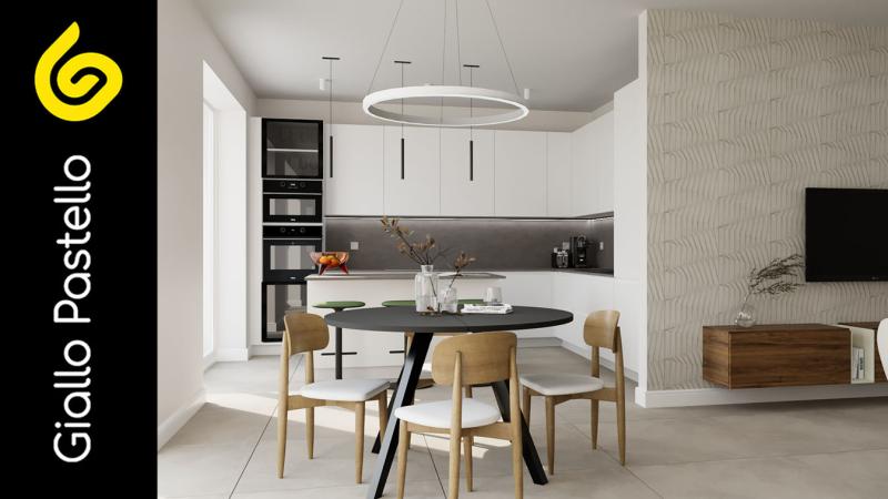 Studio degli spazi casa moderna: cucina - Giallo Pastello
