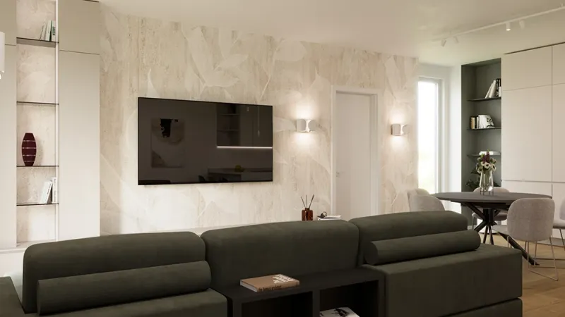Arredamento Open Space: carta da parati decorata - Giallo Pastello Interior Design