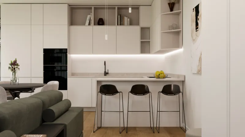 Arredamento Open Space: zona pranzo con isola - Giallo Pastello Interior Design
